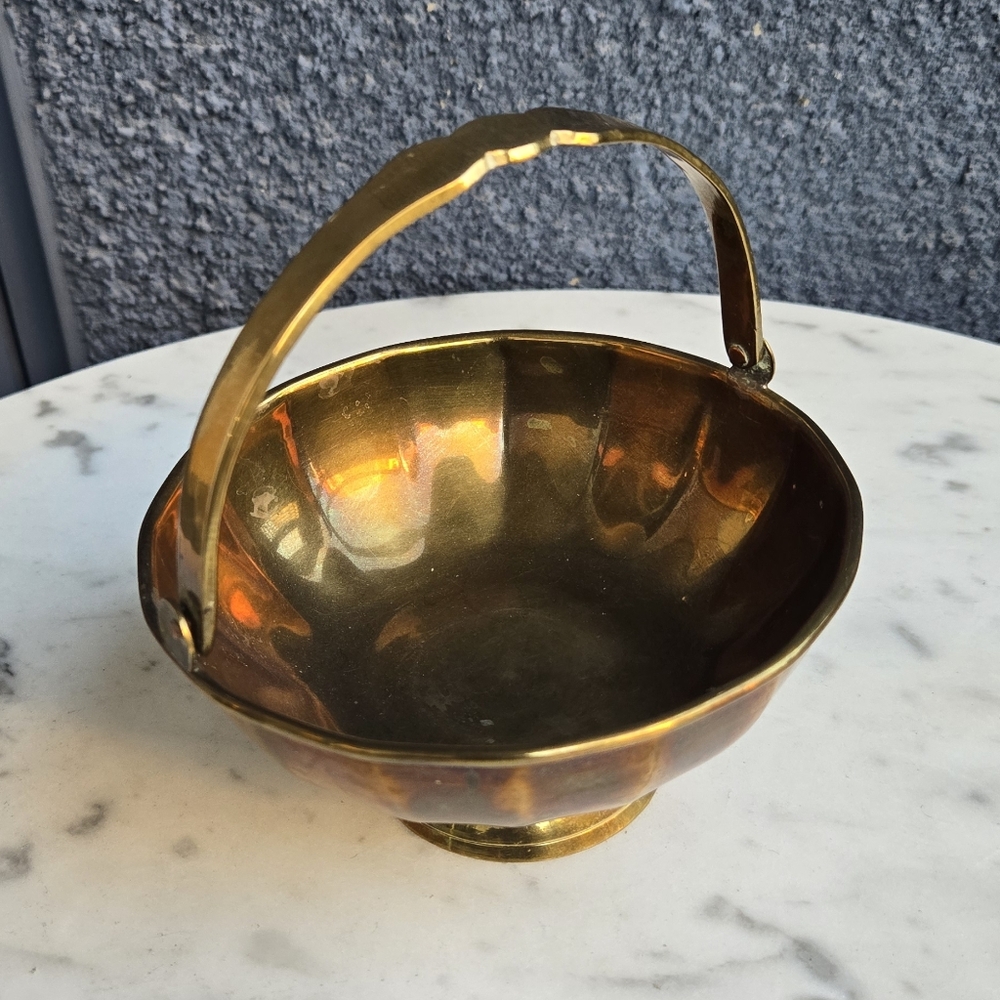 Vintage Solid Brass Basket with Handle
